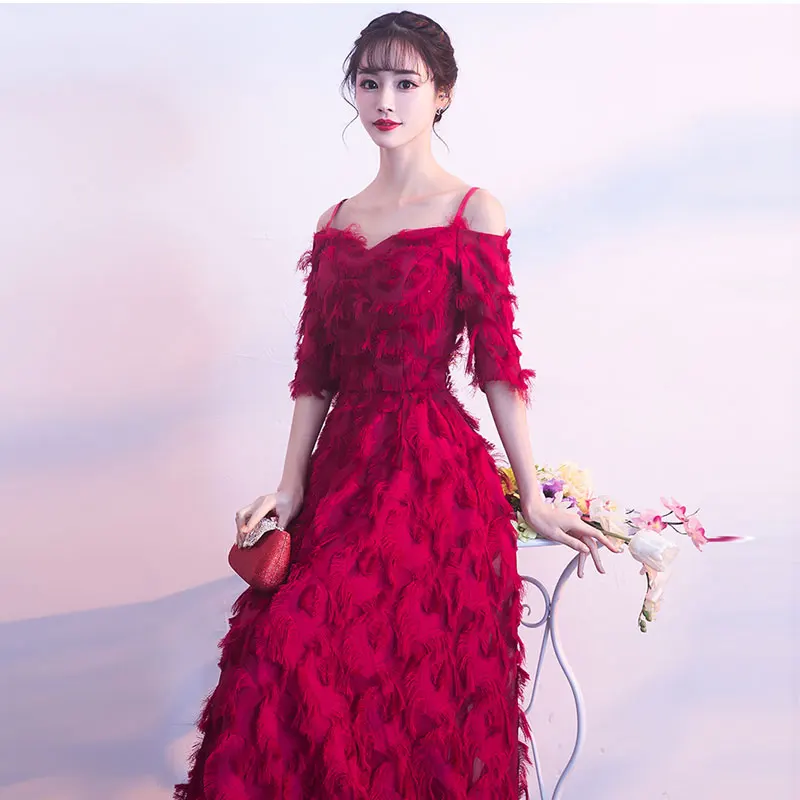 Женское вечернее платье с коротким рукавом FADISTEE бордовое Элегантное Длинное