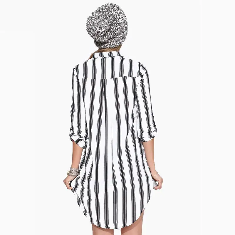 Мода Блузка Рубашка Женщин 2017 Черно-Белые Вертикальные Полосы Женщины Весна