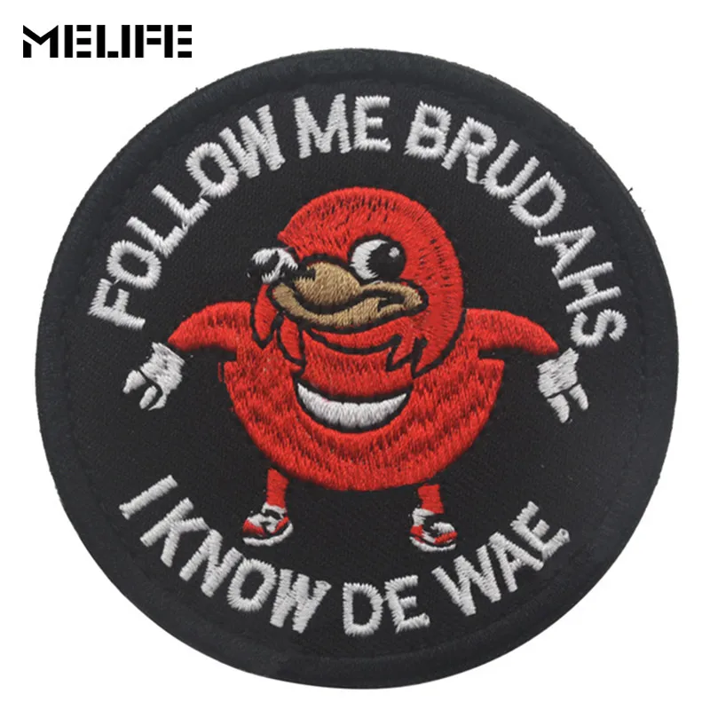 

2 PC Black Souvenirs Embroidery Patch Tactical Patches Ugandan Knuckles Follow Me Brudahs I Know De Wae badges patch