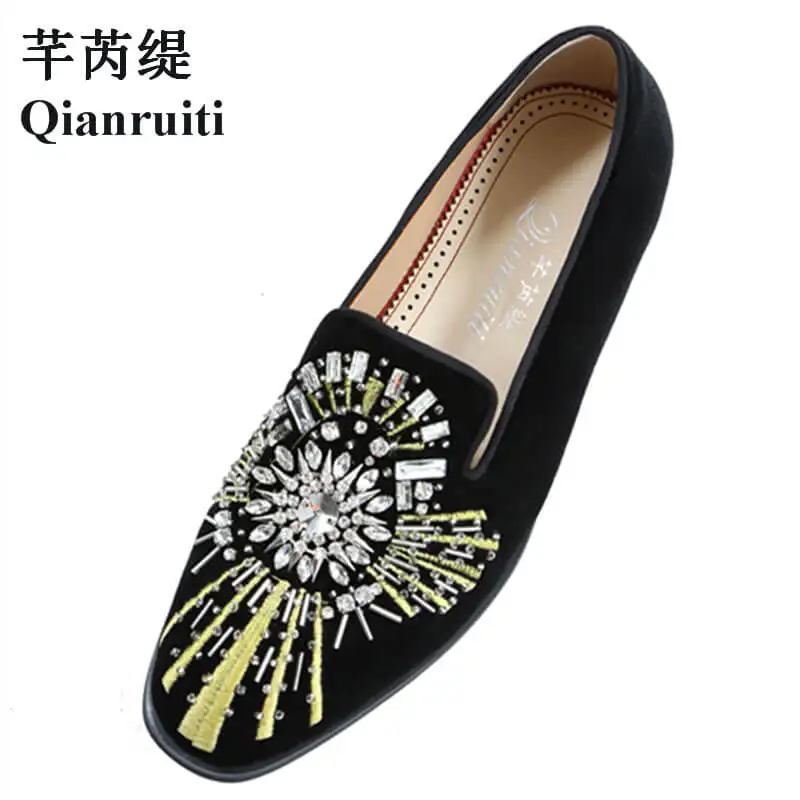Модная мужская Вельветовая обувь лоферы без шнуровки модная с алмазной вышивкой