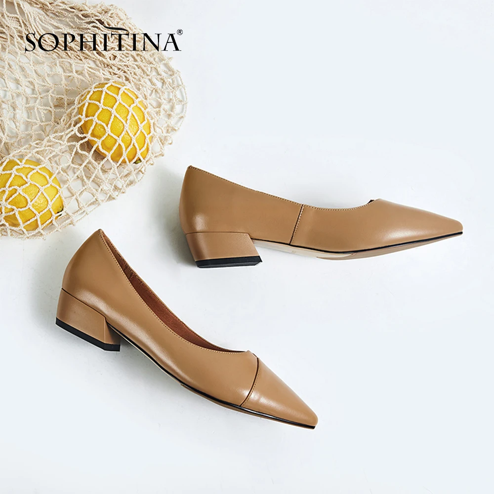 SOPHITINA/Новинки г.; Лидер продаж; Пикантные туфли-лодочки высокого качества из натуральной кожи с заостренным носком; Обувь на большом низком каблуке; Повседневные дамские туфли; фасон обувь; SO123