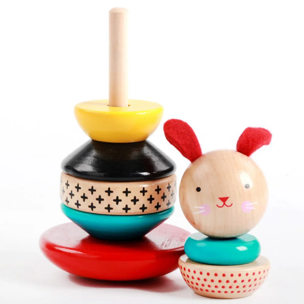 Детские деревянные игрушки для укладки мультяшная радужная башня тумблер кролик