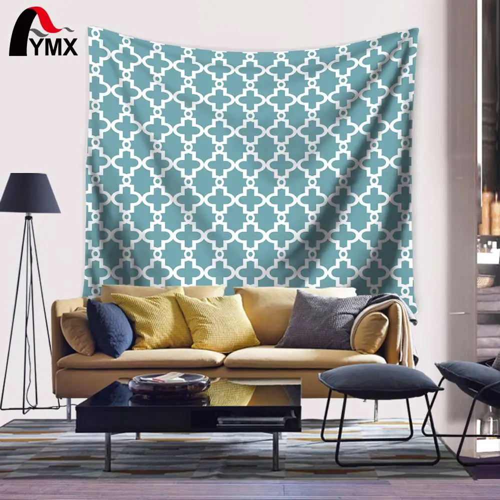 Японский гобелен занавеска на дверь длинная сине белая клетчатая льняная