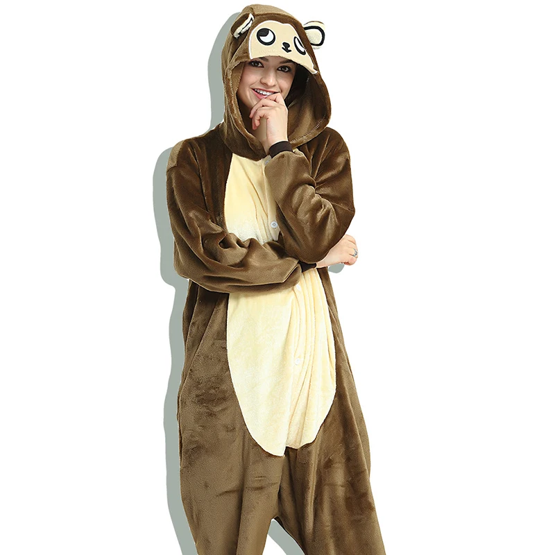 JINUO Winter Flannel Red And Blue Monster Monkey Cartoon Animal Costume Pajamas Women Adult Sleepwear Fashion Design Pajama |
