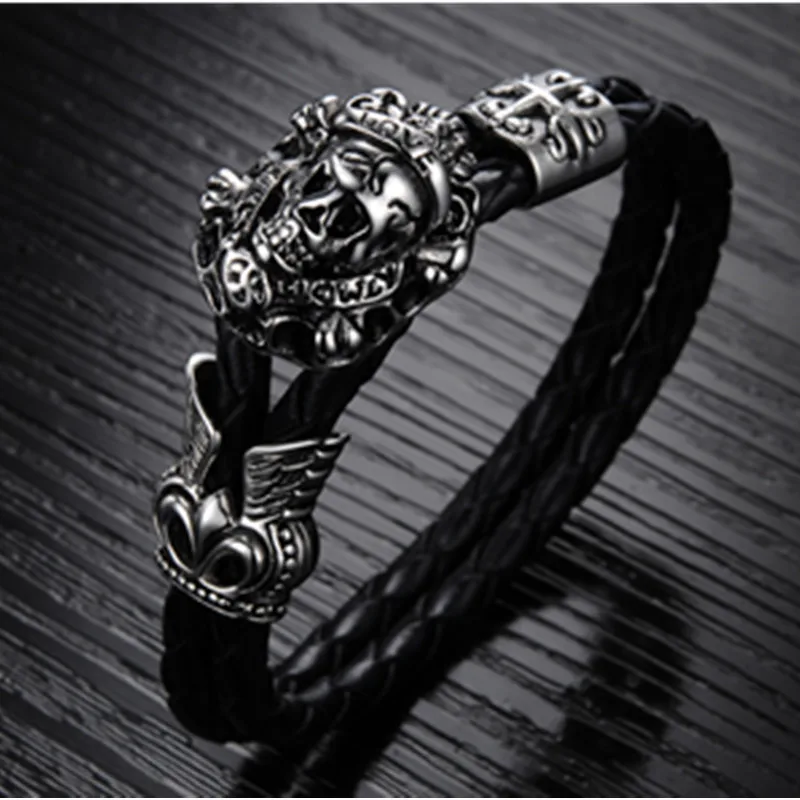 Браслеты из натуральной кожи для мужчин и женщин черные модные браслеты