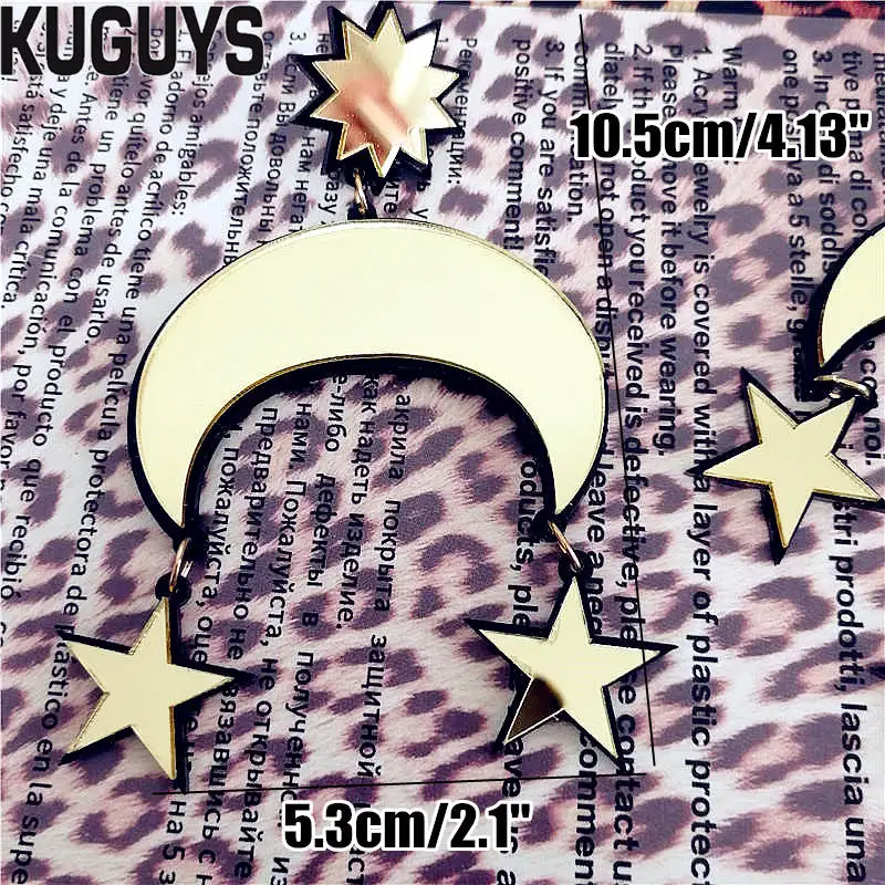 KUGUYS Acrylic Gold Mirror Drop Earrings for Women Sun Star Moon DJ DS Fashion Jewelry | Украшения и аксессуары