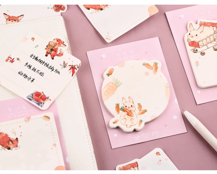 Mr paper, 30 шт./лот, 6 видов конструкций, Kawaii, Мультяшные животные, кролик, лиса, блокнот для заметок, блокнот, дневник, самоклеющиеся заметки, блокнот s