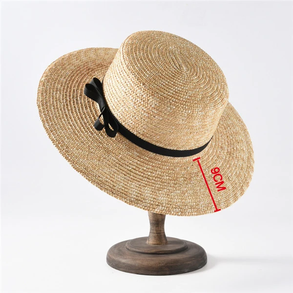 brim 9 cm USPOP Новая женская соломенная шляпа от солнца, плоская подошва, натуральная пшеничная соломенная шляпа, женская летняя пляжная шляпа с бантом - Цвет: brim 9 cm