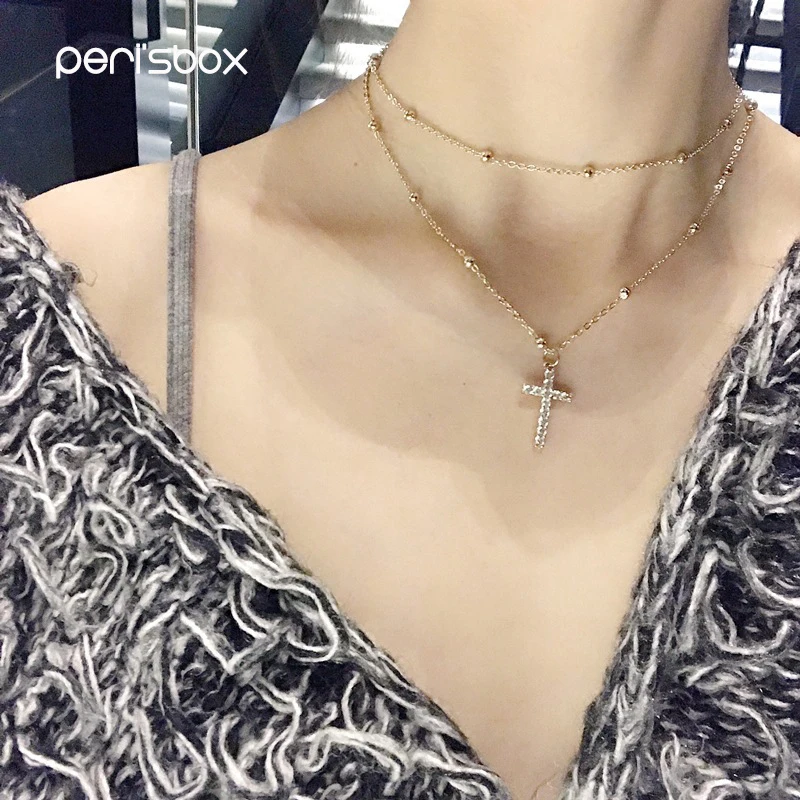 Золотая ожерелье Peri'sBox Изысканная чокер с крестиком колье изящное винтажное