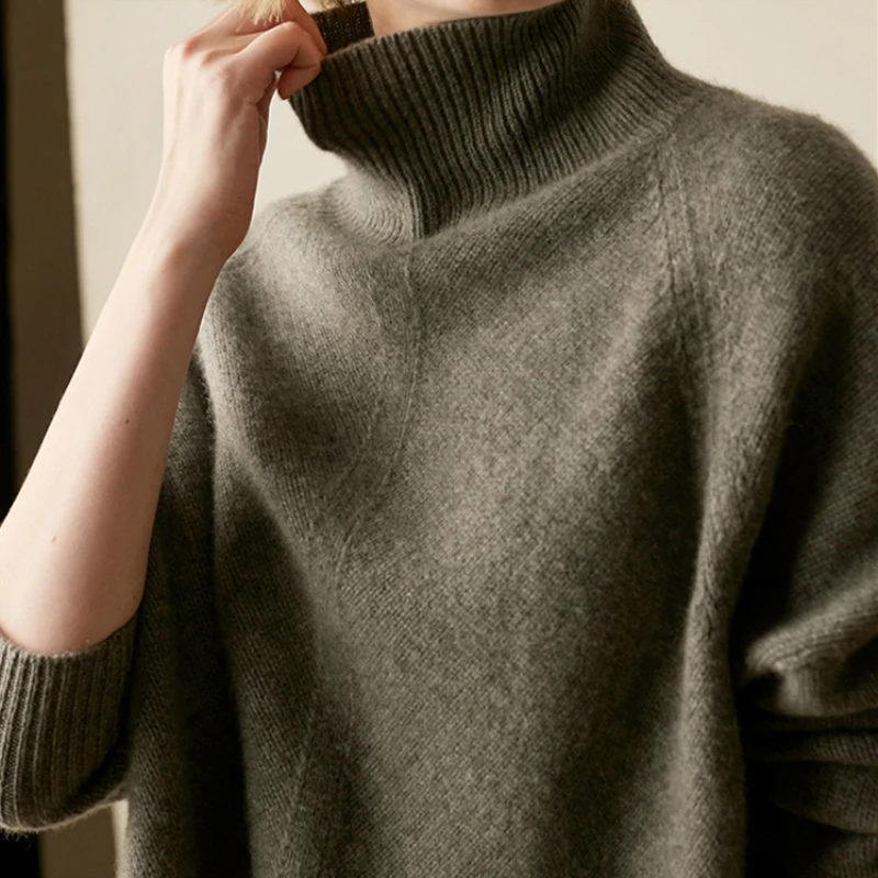 2018 Winter Women Cashmere Wool Turtleneck Sweaters Pullovers Casual Fashion Solid Color Loose Female Knitted Jumpers | Женская одежда