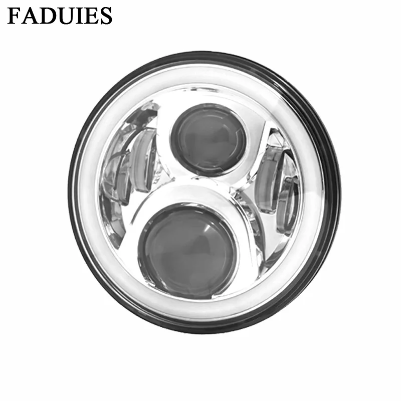 FADUIES 7 дюймовая круглая мотоциклетная светодиодная фара DRL с белым ореолом