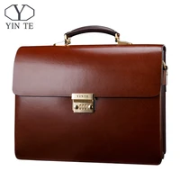 yinte leather mens briefcase leather business bag mens laptop bag lawyer handbag document thicker men totes portfolio t8191 6