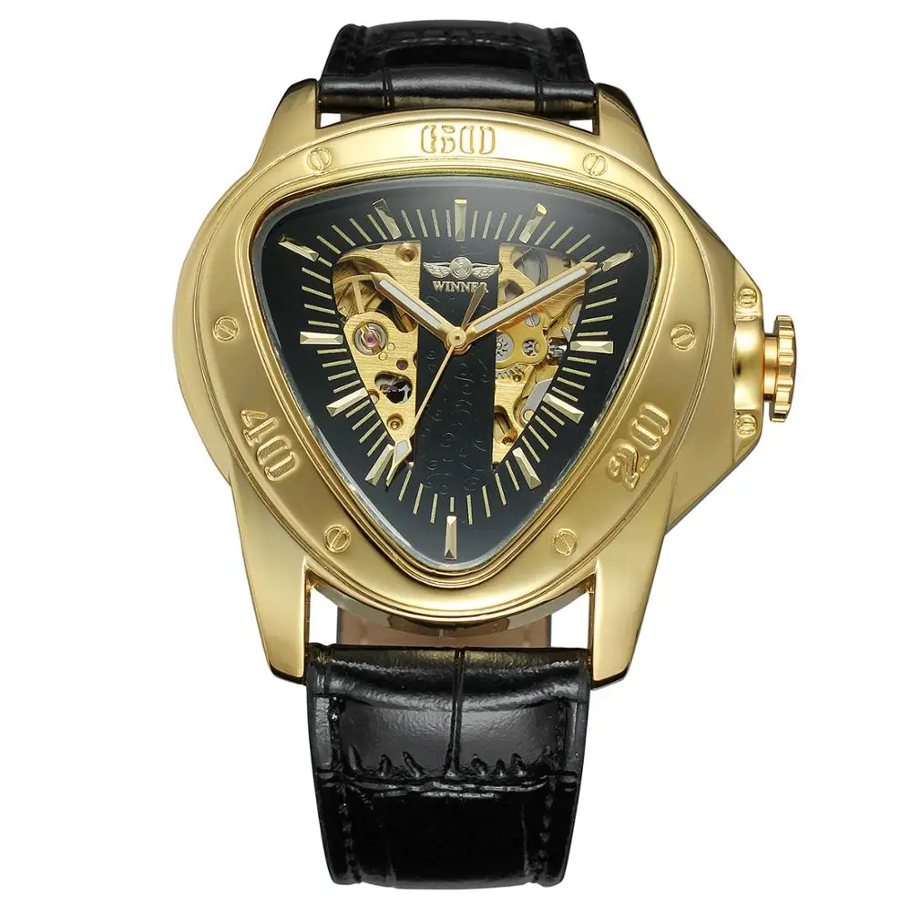 Модные креативные классические мужские наручные часы WINNER с треугольной
