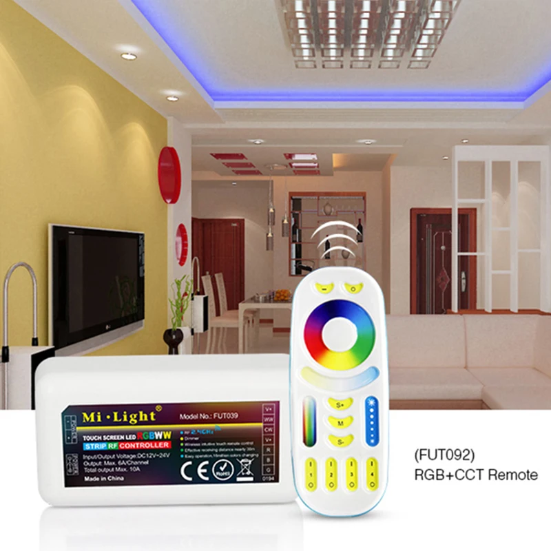 

Mi Light RGBWW FUT039 Wireless 2.4G 4-Zone RF Wireless RGB+CCT LED Controller for Flexible 5050 3528 RGB CCT Led Strip Light