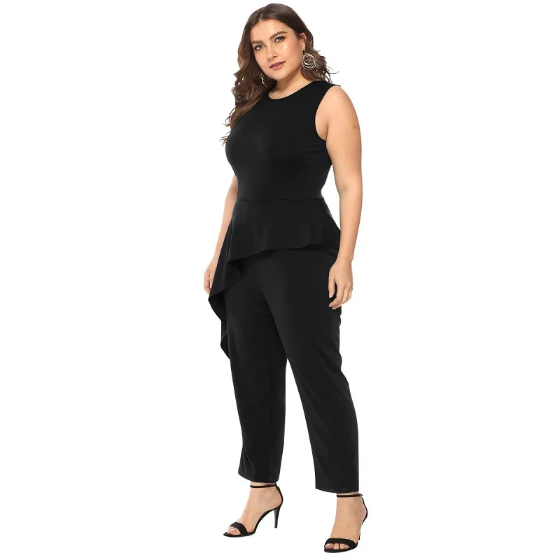 Женский комбинезон с оборками WHZHM однотонный Облегающий большого размера 3XL 4XL
