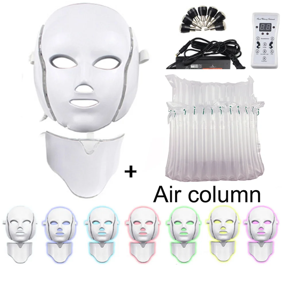 With neck-air bag 7 цветов фотонная терапия Электрический светодиодный маска для лица омоложение против акне морщин Подтяжка кожи микротоковый инструмент для салонов красоты - Цвет: With neck-air bag