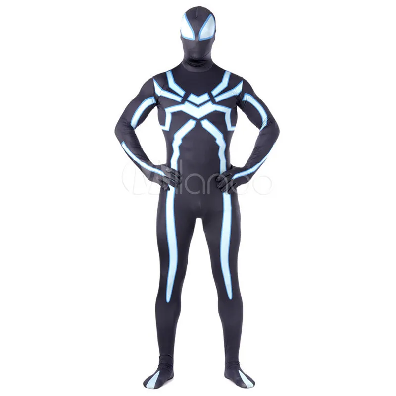 Высокое качество лайкра спандекс Zentai Для мужчин Хэллоуин Человек-паук костюмы для взрослых костюм Косплэй мужской костюм супергероя Zentai боди - Цвет: Черный