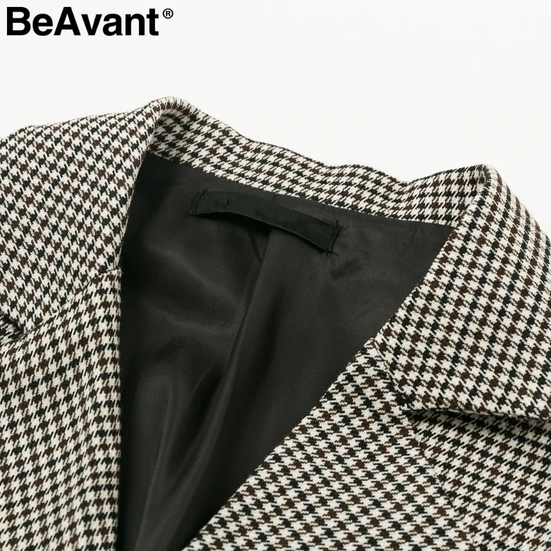 BeAvant винтажное клетчатое женское офисное платье осенний двубортный Блейзер плиссированное платье с длинным рукавом женское вечернее платье верхняя одежда