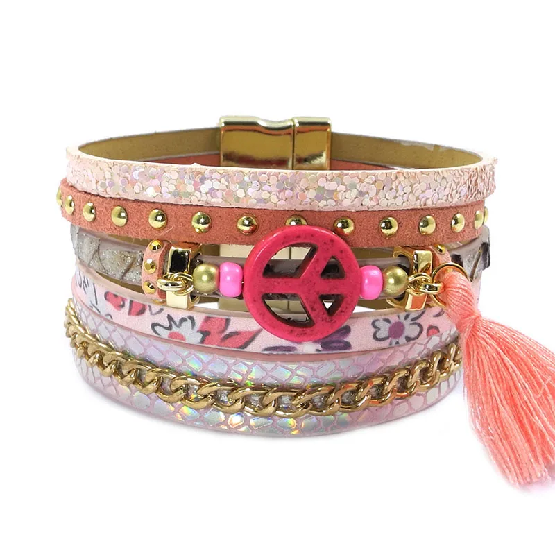 WELLMORE кожаные браслеты с кисточками богемные и для женщин ювелирные изделия оптом