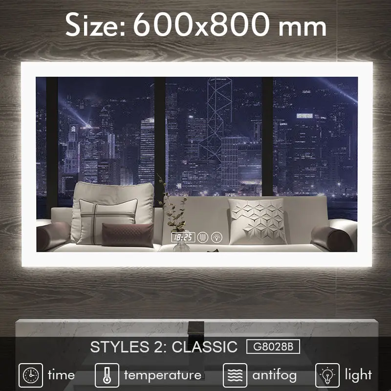 G8028B 600x800mm Gisha умное зеркало, LED зеркало для ванной комнаты, настенное зеркало для ванной комнаты, туалетное зеркало, противотуманное зеркало с сенсорным экраном, Bluetooth G8028 - Цвет: G8028B 600x800mm