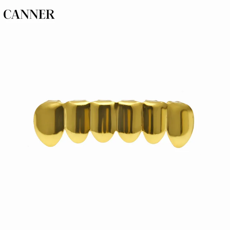 Canner Hip Hop Teeth Grillz Set Top& Bottom Teeth Gold Silver Color Grills Dental Cosplay Party Body Jewelry For Men Women W4 - Окраска металла: gold bottom