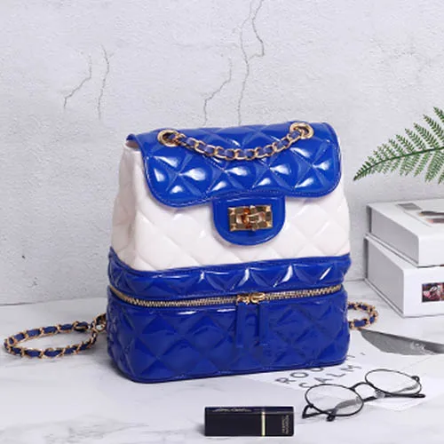 Blue Mix White Женские желеобразные рюкзаки из ПВХ Cnady цветной рюкзак модная ромбовидная решетка Лолита Подростковые Сумки для девочек Школьный рюкзак Mochila - Цвет: Blue Mix White