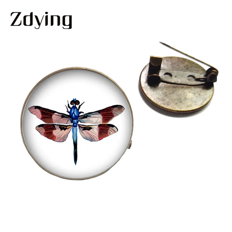 ZDYING Handmade Antique bronze plated Dragonfly Badge Brooch Glass Insect Pattern Cabochon Pins For Clothes Backpacks DN004 | Украшения и