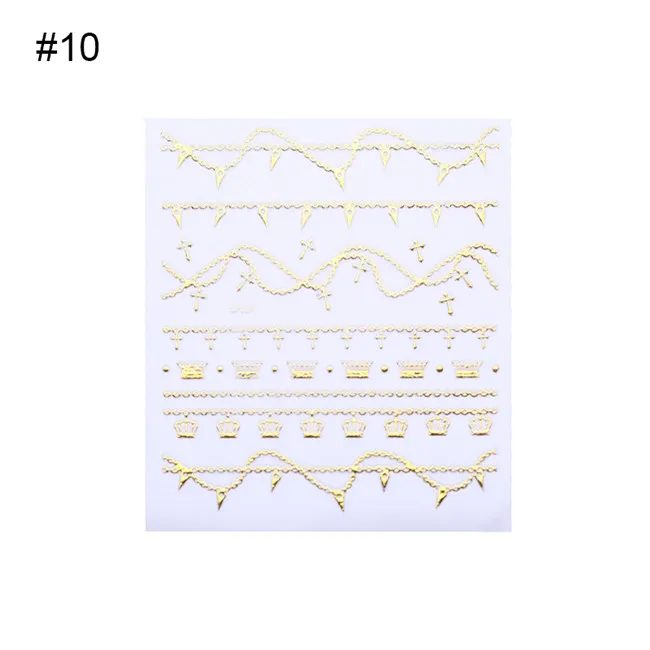 Pattern 10 1 лист золотой решетки 3D наклейки для ногтей Хаундстут Леопард геометрические узоры Луна Звезда полосы волнистая линия Сделай Сам дизайн ногтей украшение - Цвет: Pattern 10