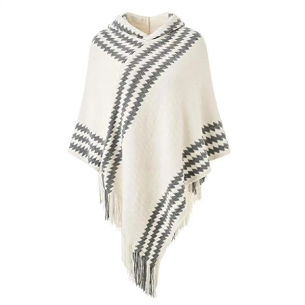 Women Casual Hooded Geometric Tassel Knit Cape Scarf | Аксессуары для одежды