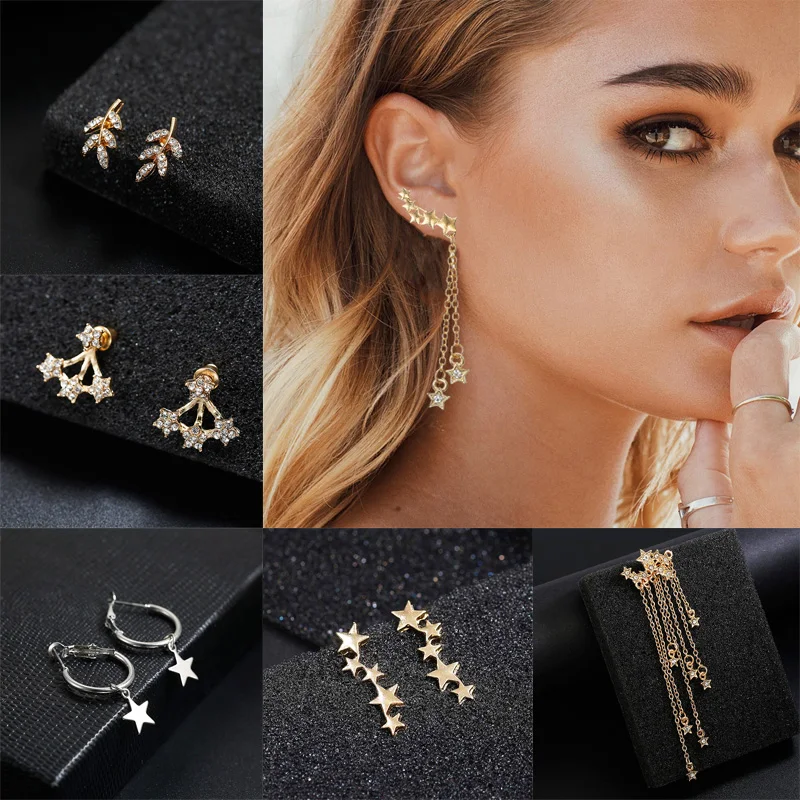 Золотые серебряные маленькие серьги гвоздики со звездами для девочек женские