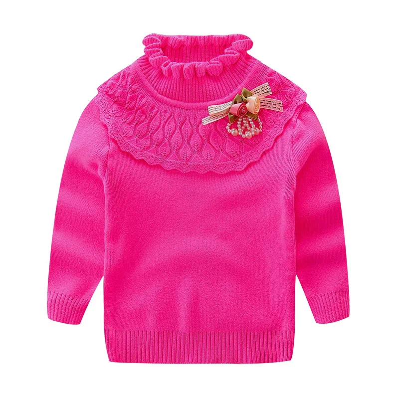 Осень-зима 2018 свитеры для девочек Rlyaeiz кружевная водолазка с оборками детская