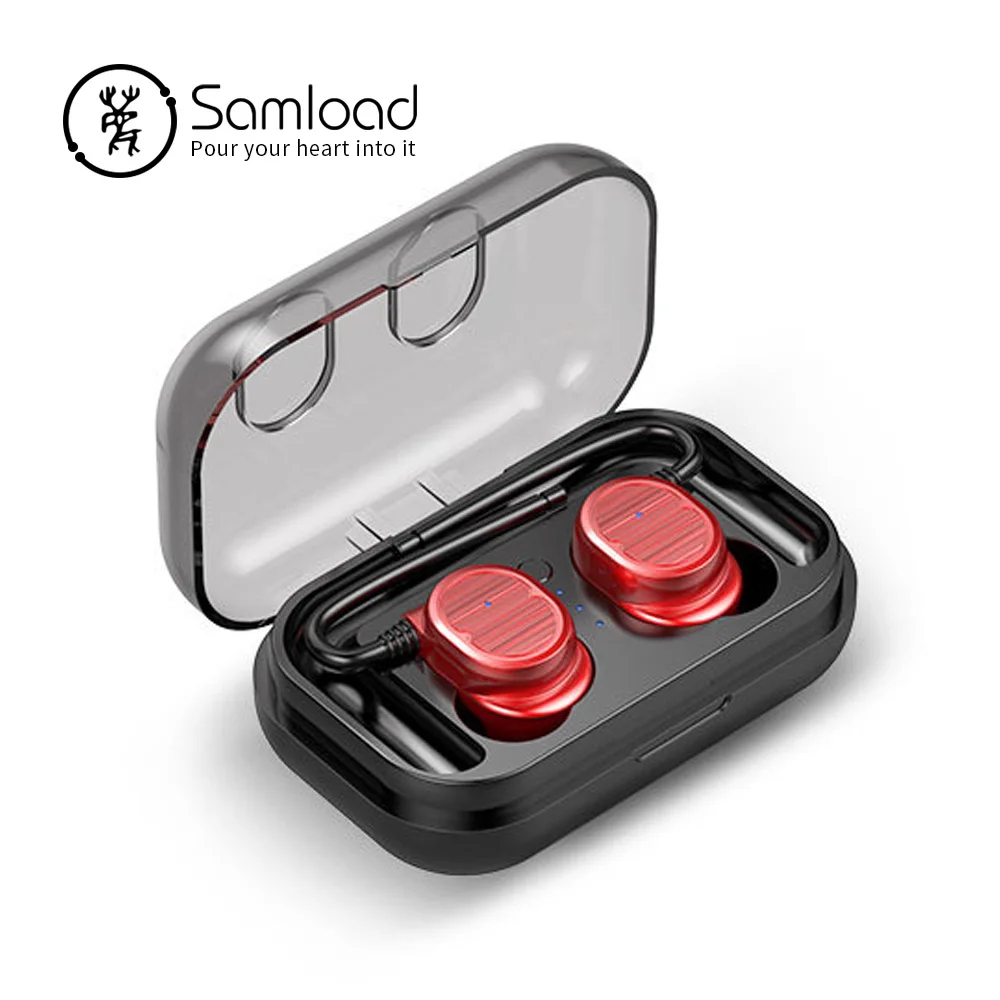 Black-Red Samload Bluetooth 5,0 беспроводные наушники беспроводные настоящие беспроводные наушники глубокий бас HiFi 3D стерео звук для iPhone 7 Xiaomi sony - Цвет: Black-Red