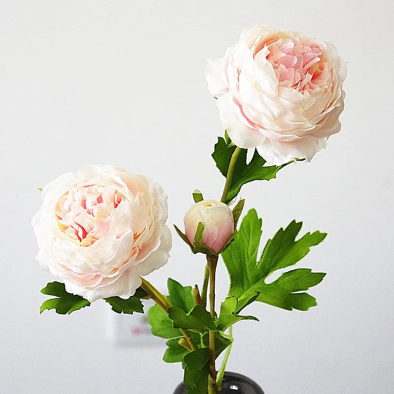 Type B Light Pink 3 головки Искусственный Розовый цветок пиона ветка с листьями шелк Флорес пионы для домашнего декора стола diy Свадебные украшения - Цвет: Type B Light Pink