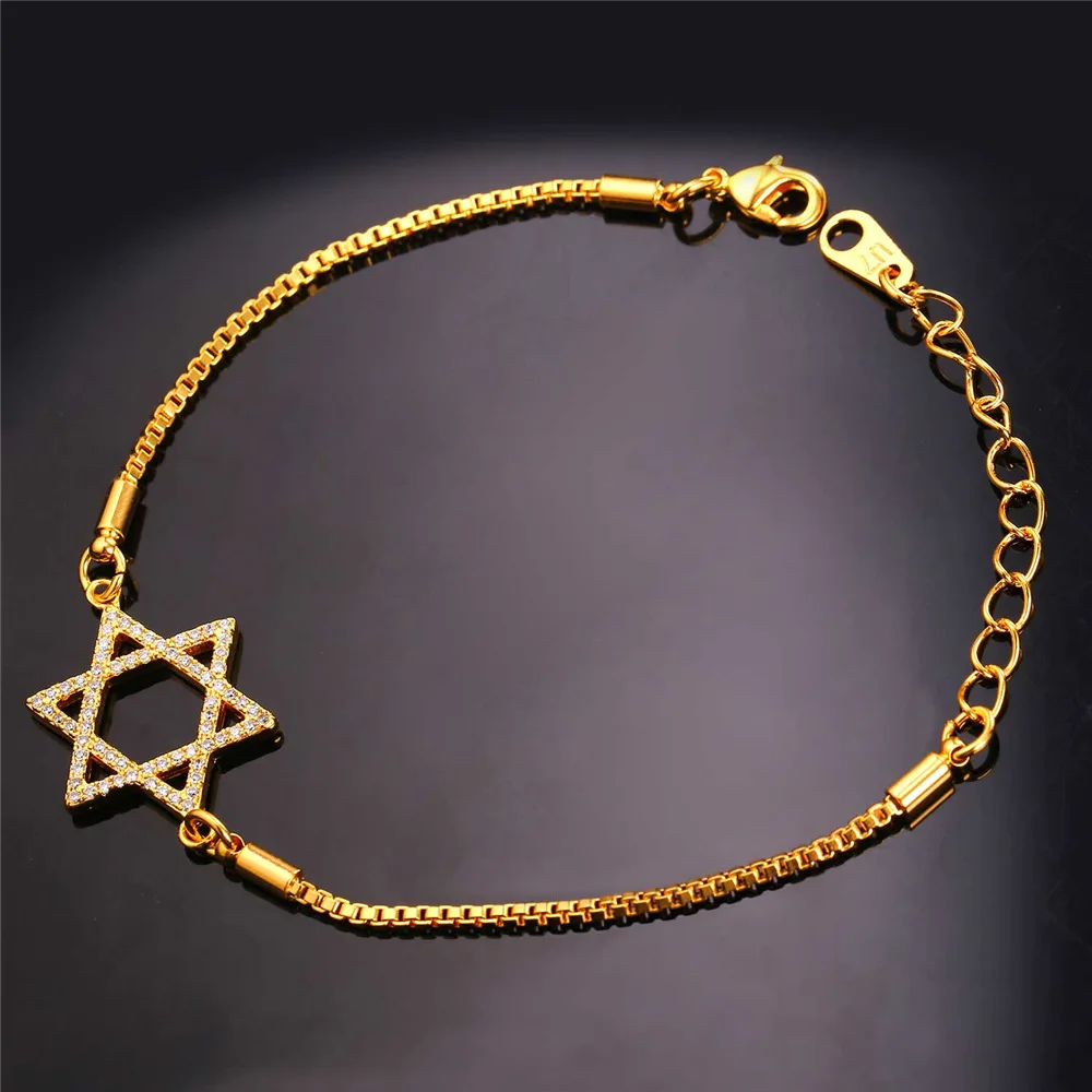 U7 Еврейские Звезда Давида Гальваническим Цепи Браслет Для Женщин Ювелирные