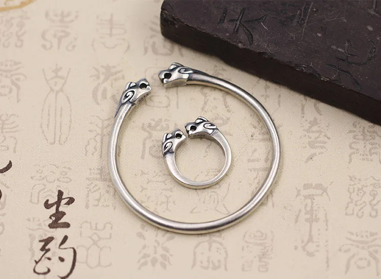 Браслет из стерлингового серебра 925 пробы кольцо для женщин и мужчин в ретро