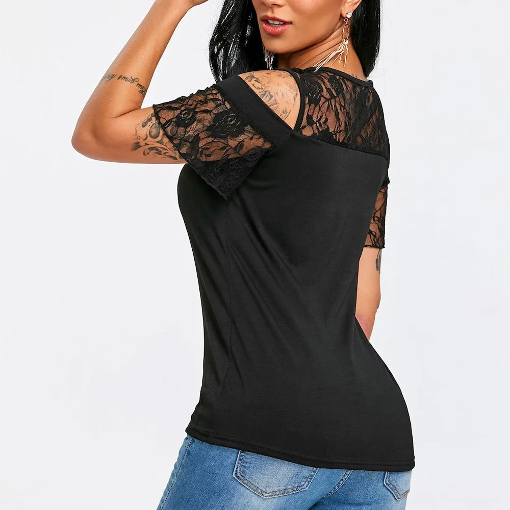 Блузка женская кружевная с коротким рукавом летняя 2019 | Женская одежда
