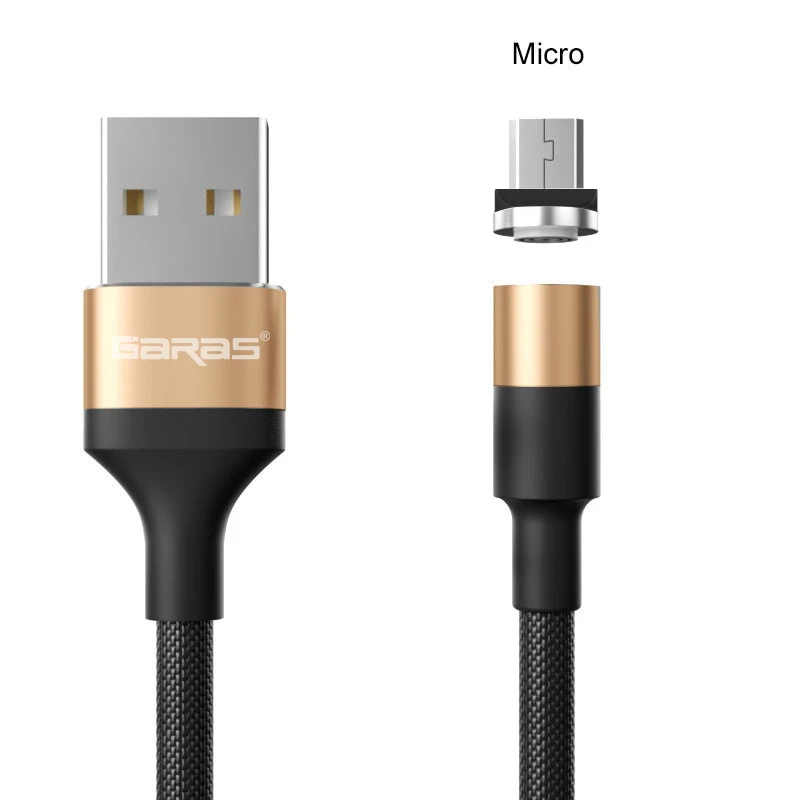 Магнитный usb-кабель GARAS для iPhone/Micro USB и type C 3A, кабель для быстрой зарядки и передачи данных QC3.0 для huawei Xiaomi, магнитный USB C - Цвет: gold Micro USB