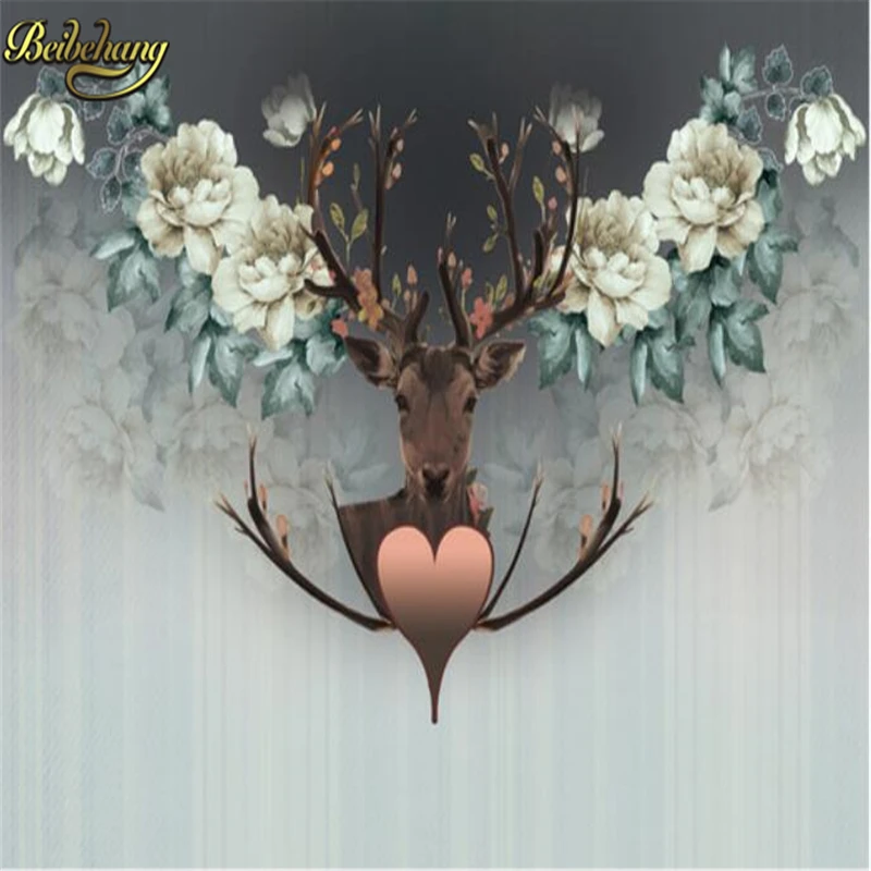 Фотообои для стен 3D с изображением оленя белых пионов гостиной | Обустройство