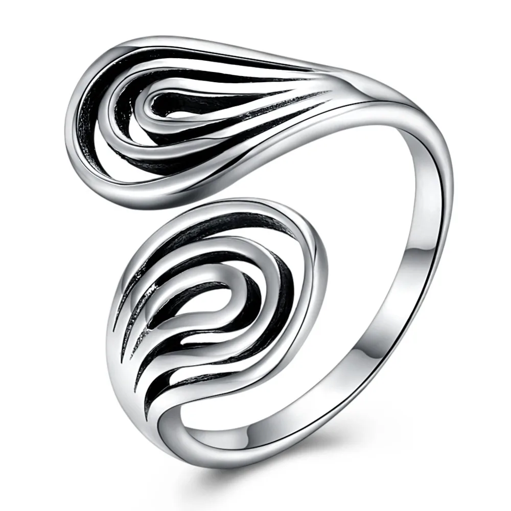

Retro Solid 925 Sterling Silver Rings for Women Party Arc Lines Stack Rings Vintage Ancient Silver Lady Casual Finger Rings Open