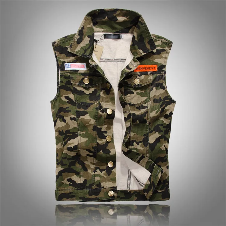 

New Fashion Mens Camouflage Denim Vests Military Sleeveless Jeans Jackets Casual Brand Male Vest Camo Waistcoats Homme M-4XL