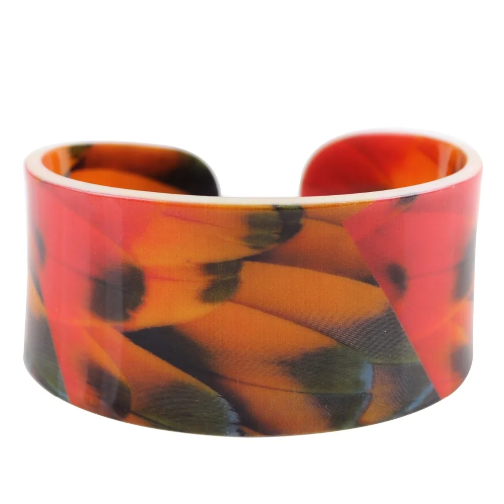 Bonsny акриловый милый красочный узор птица браслет перо новости 2017 ювелирные