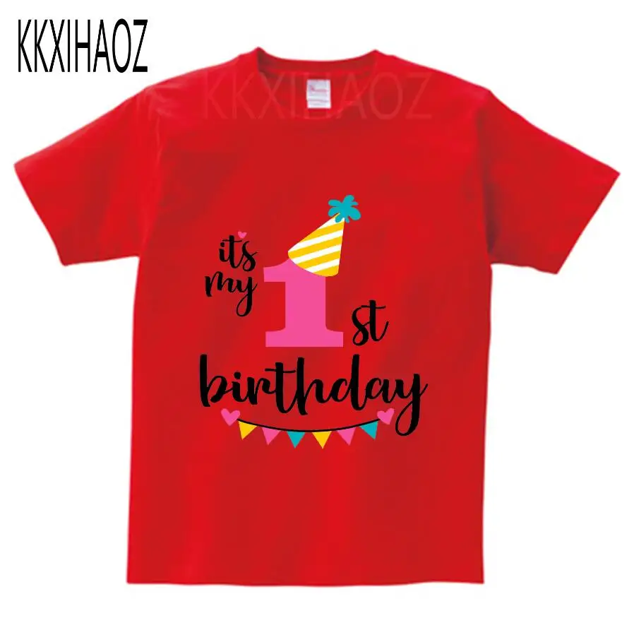 red childreT-shirt Одежда для маленьких мальчиков и девочек с принтом «it's my 1-3 th Birthday», детская забавная футболка, подарок на день рождения для детей 1-3 лет, NN - Цвет: red childreT-shirt