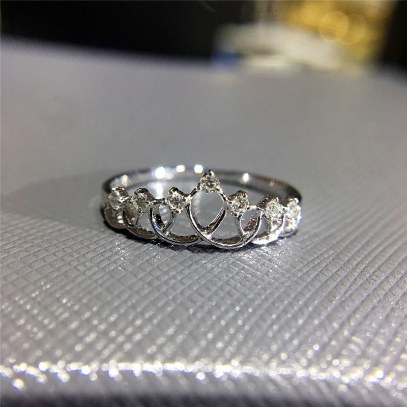

Aazuo 100% 18K Rose Gold Real Diamond IJ Si Mirco Paved Crown Ring for Woman Charm Jewelry Fashion Love Gift tiny thin Au750