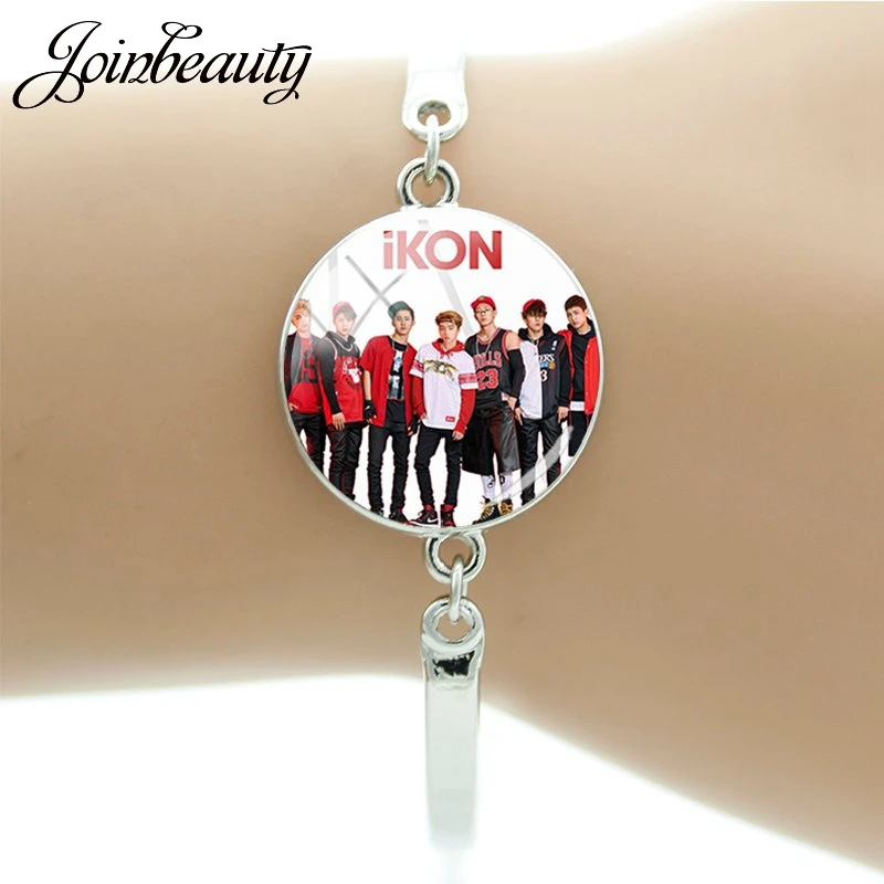 JOINBEAUTY ручной работы Kpop IKON браслет Художественный стеклянный купол талисманы браслет одиночные фото ювелирные изделия вентиляторы вечерние подарки IK12 - Окраска металла: IK12