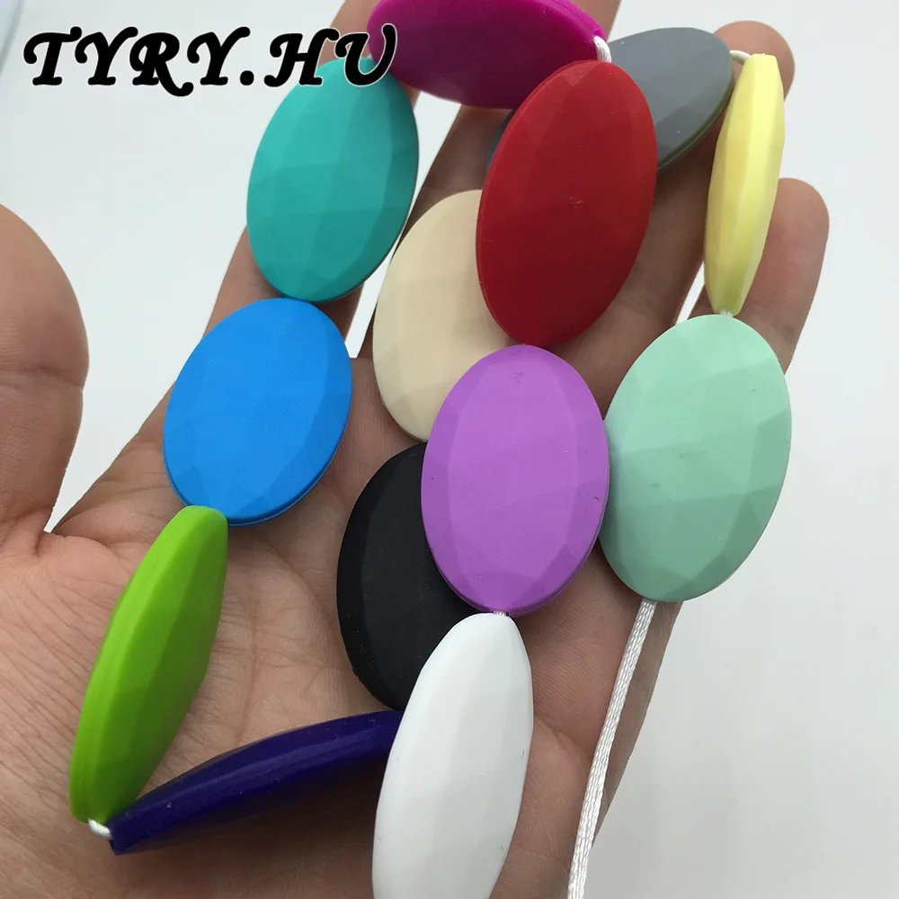 

25pc Baby Teether BPA Free Flat Oval Loose Silicone Beads For Teething Necklace Mommy Fashion Kids Chew Beads Wholesale 13 Color