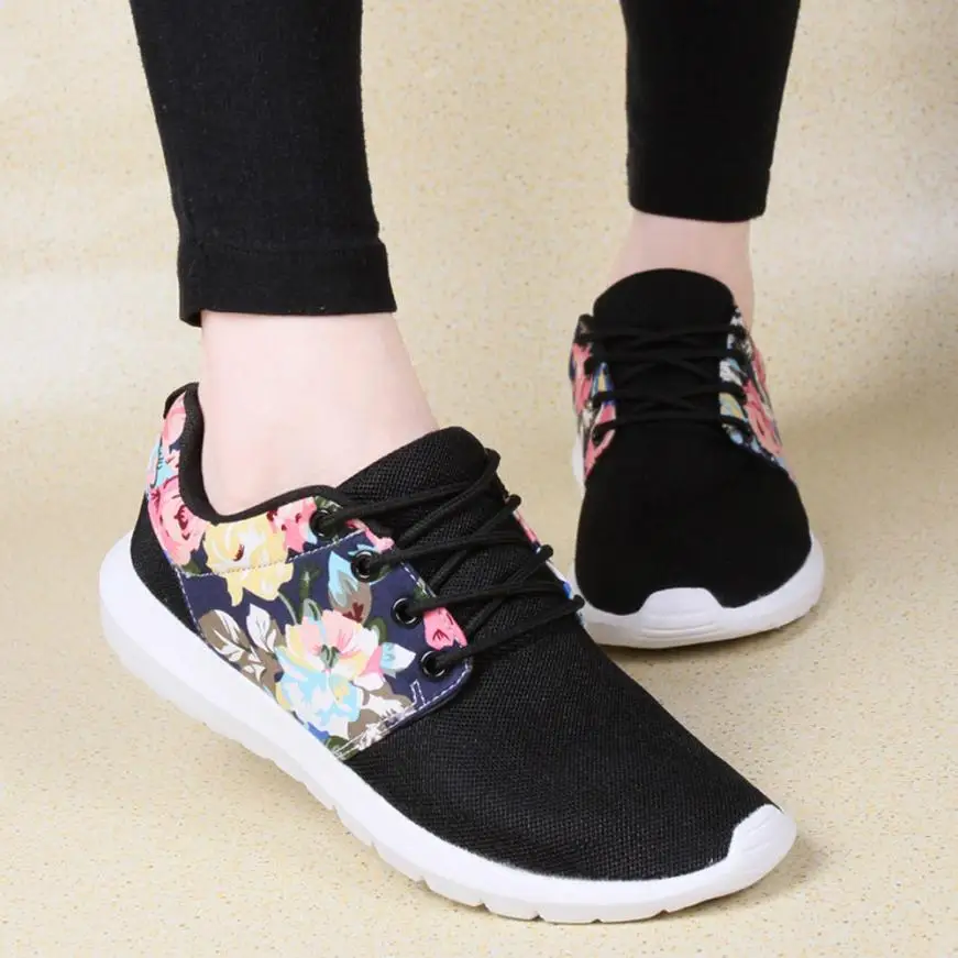 Женская дышащая обувь на плоской подошве с цветочным принтом нескользящая