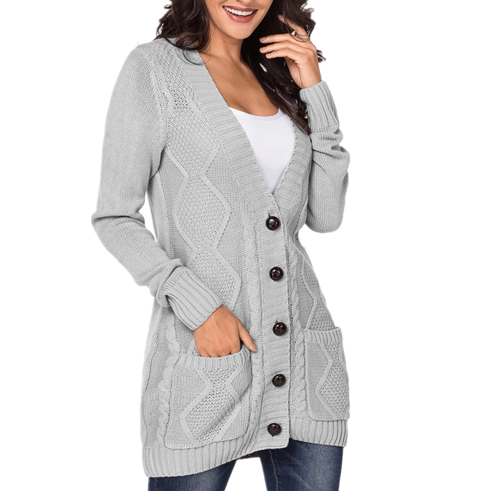 Modecrush Женские однотонные свитер пальто однобортный двойной карман джемпер