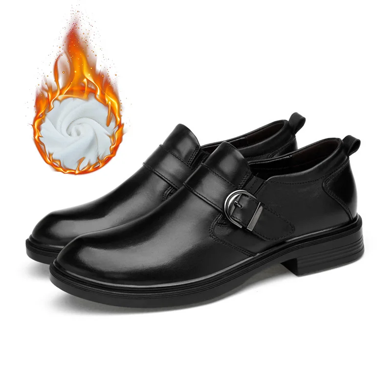 Shoes with fur Soild Merkmak/Новинка года; Мужские модельные туфли; официальная Свадебная обувь из натуральной кожи; фирменные деловые мужские туфли-оксфорды на плоской подошве для мужчин - Цвет: Shoes with fur Soild