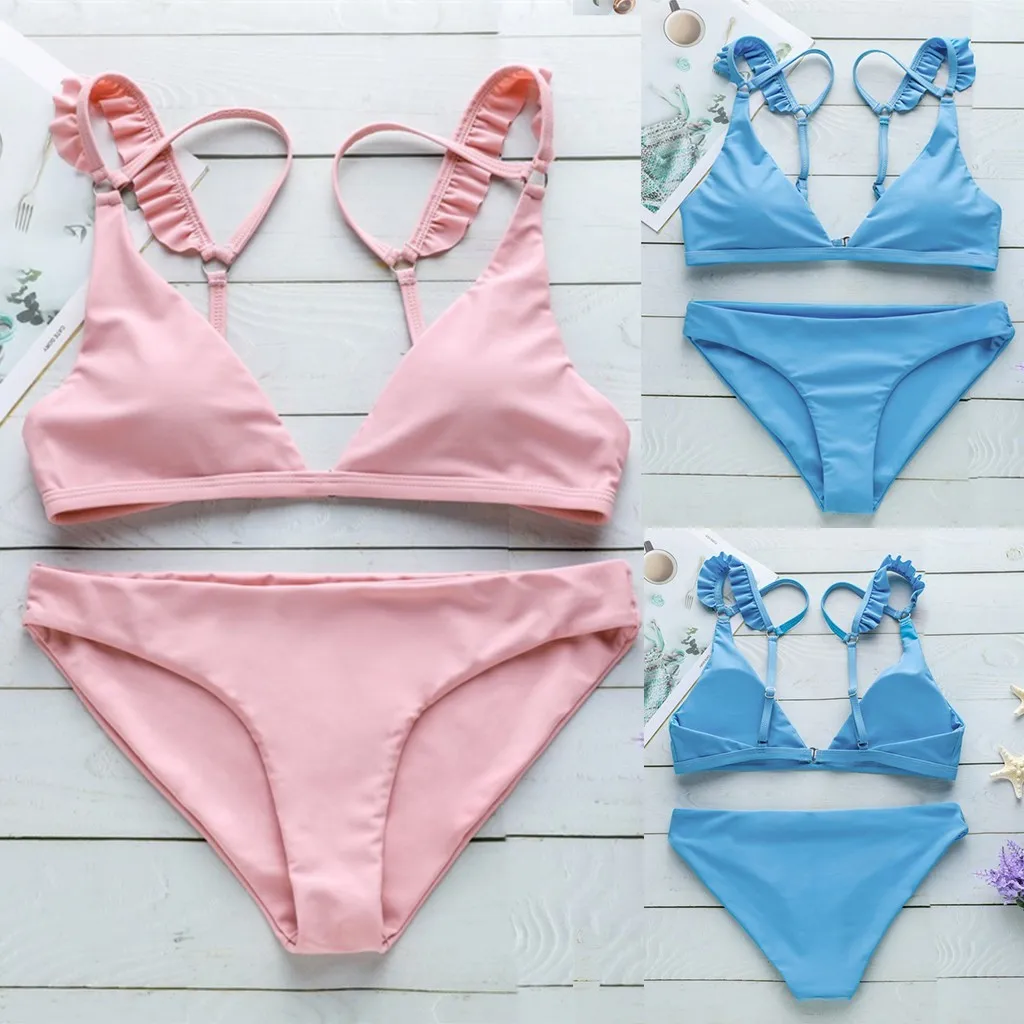 Женский купальник с пуш ап SAGACE однотонное бикини низкой грудью Бразильское