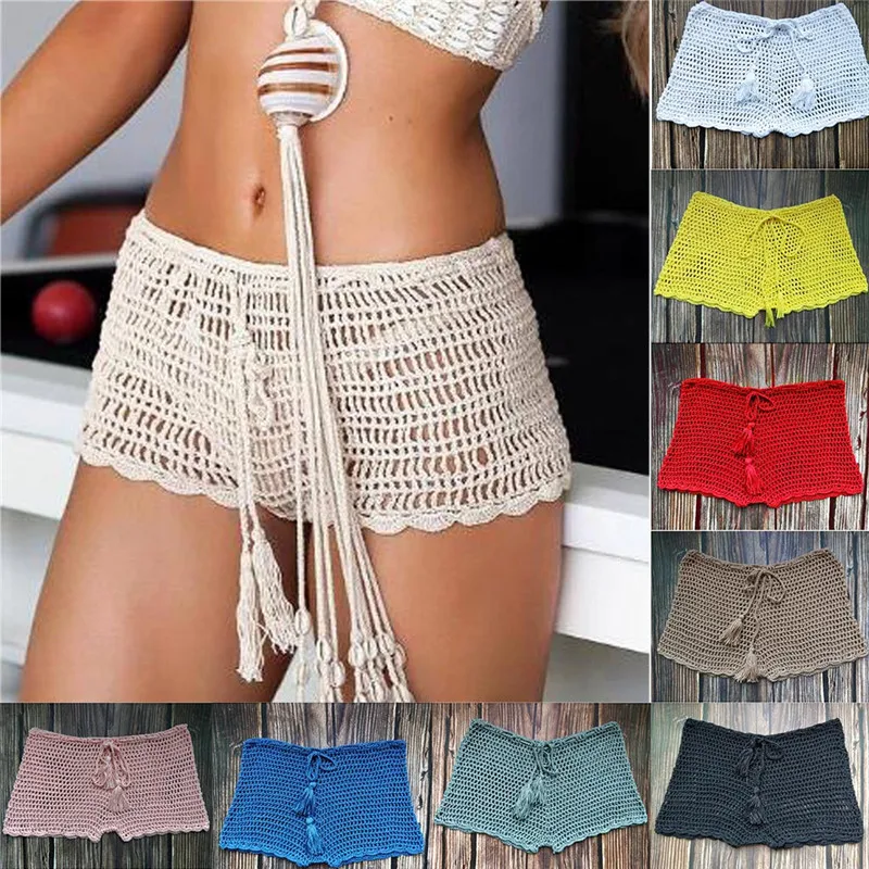 

Women's Solid Color Sexy Hollow Swimmin Trunks Beach Boxer Shorts Hot Pants #A